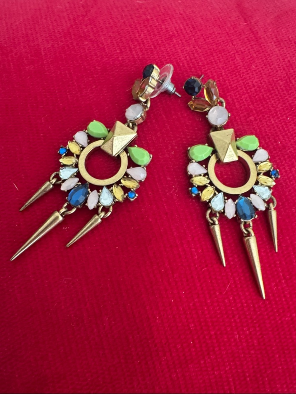 Gold Multi-Color Spike Drop Earrings - Women Jewelry 2000's